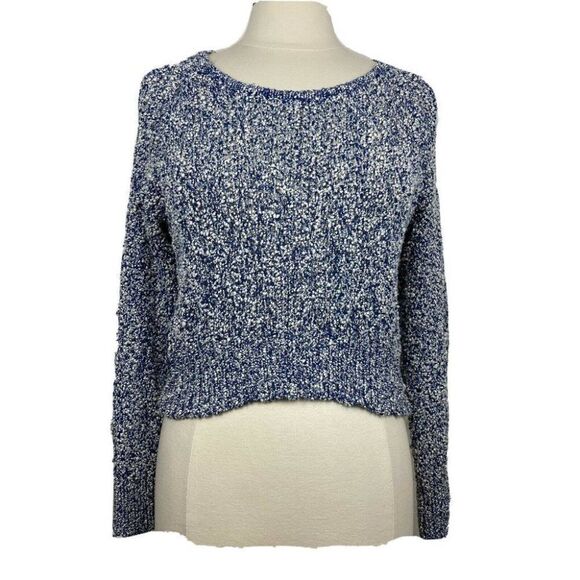 Mara Hoffman Sweater M Womens Blue Open Knit Crop Long Sleeves Cotton Blend - Picture 1 of 8